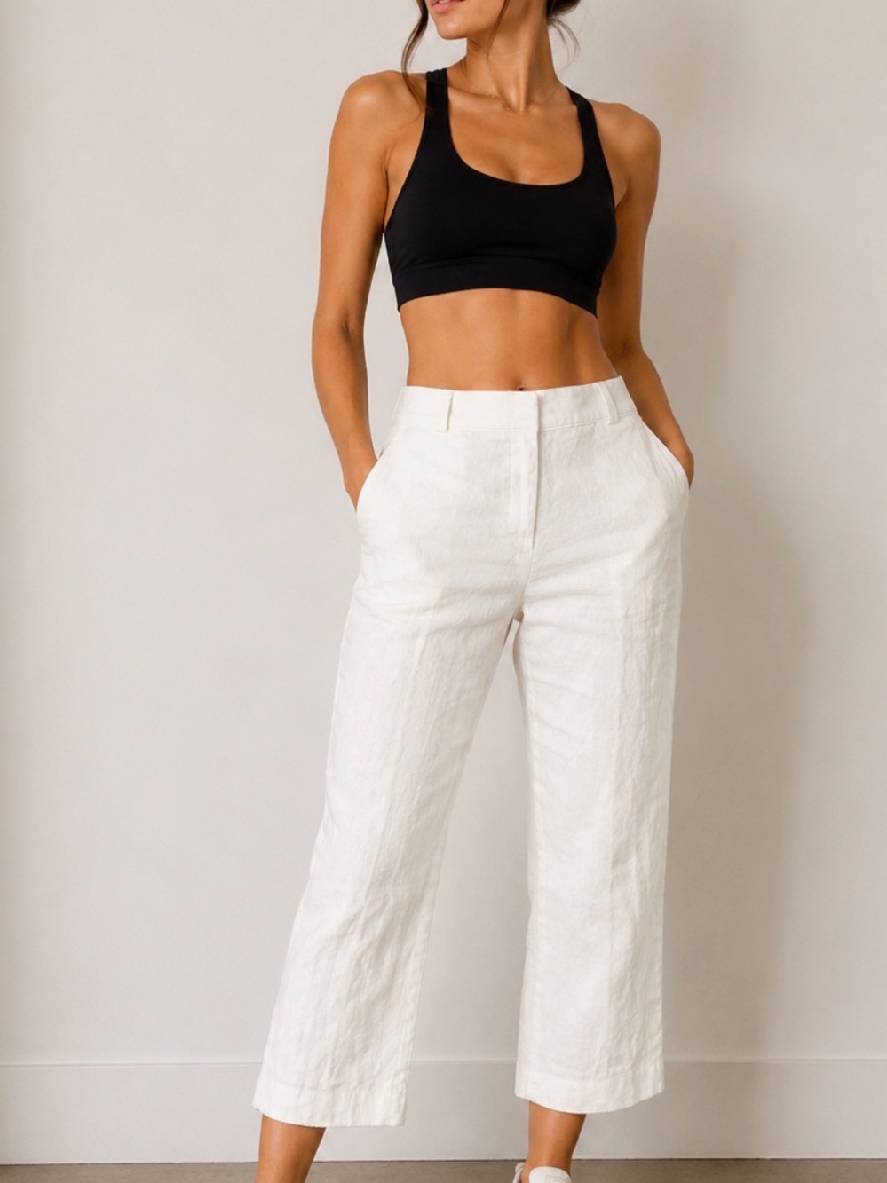 Talbots Cropped Wide-Leg Linen Pants - White